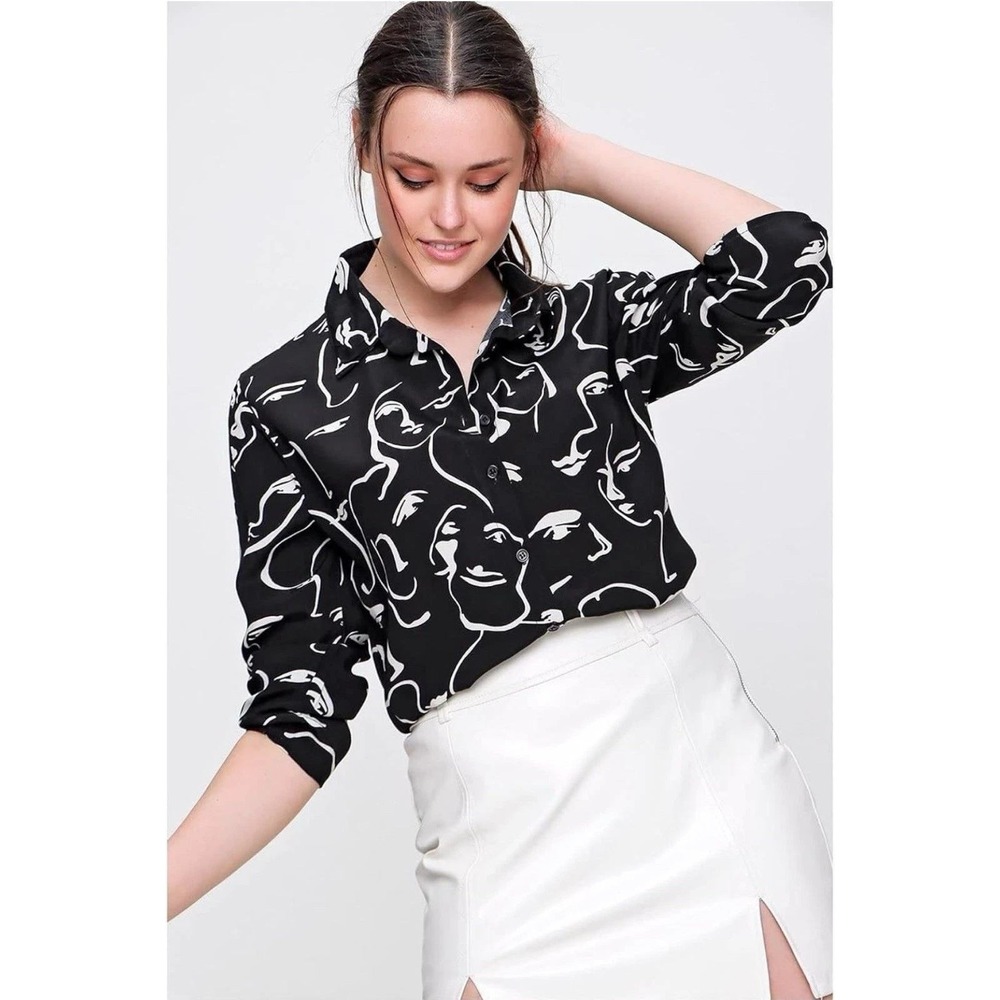 Big Dart Abstract Faces‎ Print Shirt Pop Art Top EUR38 UK10 US8